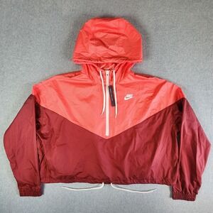 Nike Windrunner 1/2‎ Zip Cropped Hoodie Women XL Team Red Pullover Jacket AR2511